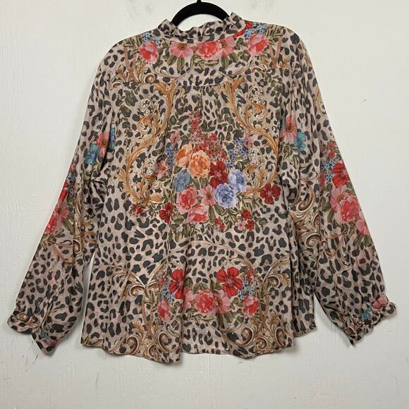Johnny Was Amabel 100% Silk Blouse Large Cheetah Print Button Up Extra Large - Picture 6 of 14